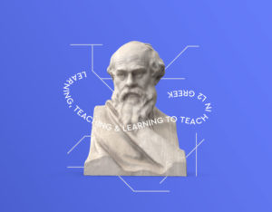 learning teaching greek research university logo design branding lines azure blue