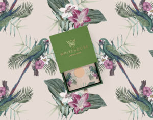 linen store logo design branding package floral tropical pattern