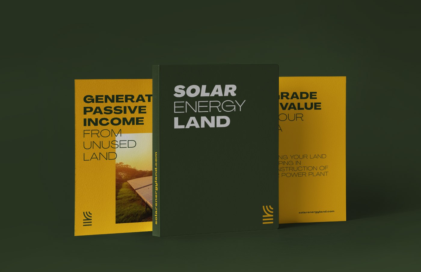 solar energy land branding logo design visual identity stationary sun green yellow folder